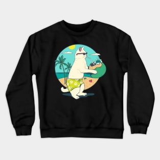 Kawaii Hawaii Aloha Cat Coconut Beach Summer Vacation Crewneck Sweatshirt